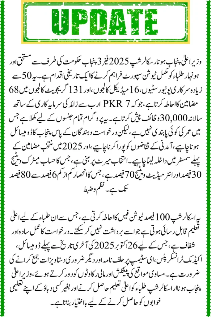 CM Punjab Honhaar Scholarship 2025, Phase 3 Your Spot Awaits
