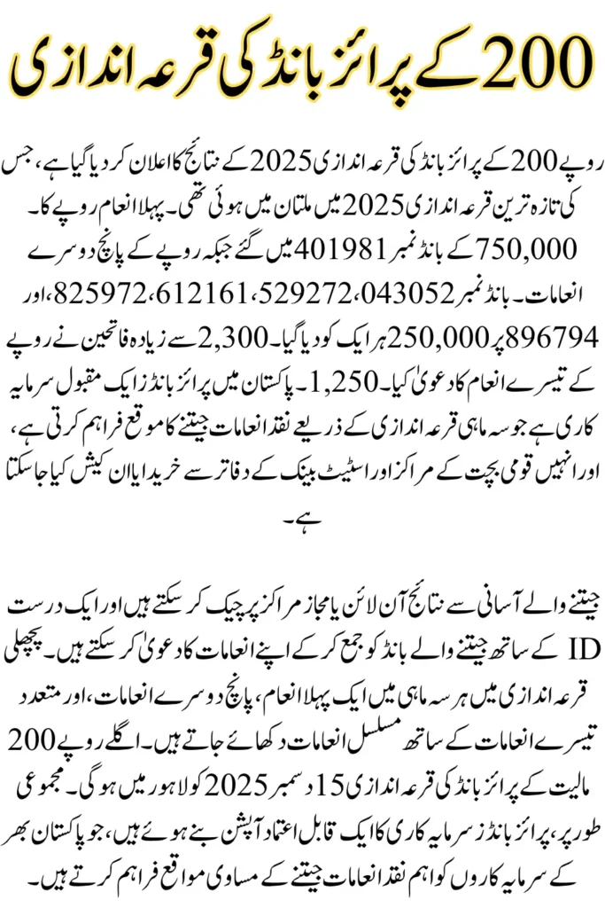 Rs. 200 Prize Bond Draw Results 2025, Official Winners List Updated
