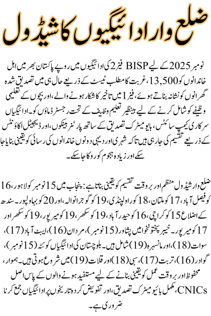 BISP Payment November Districts: Complete List of Eligible Areas Revealed
