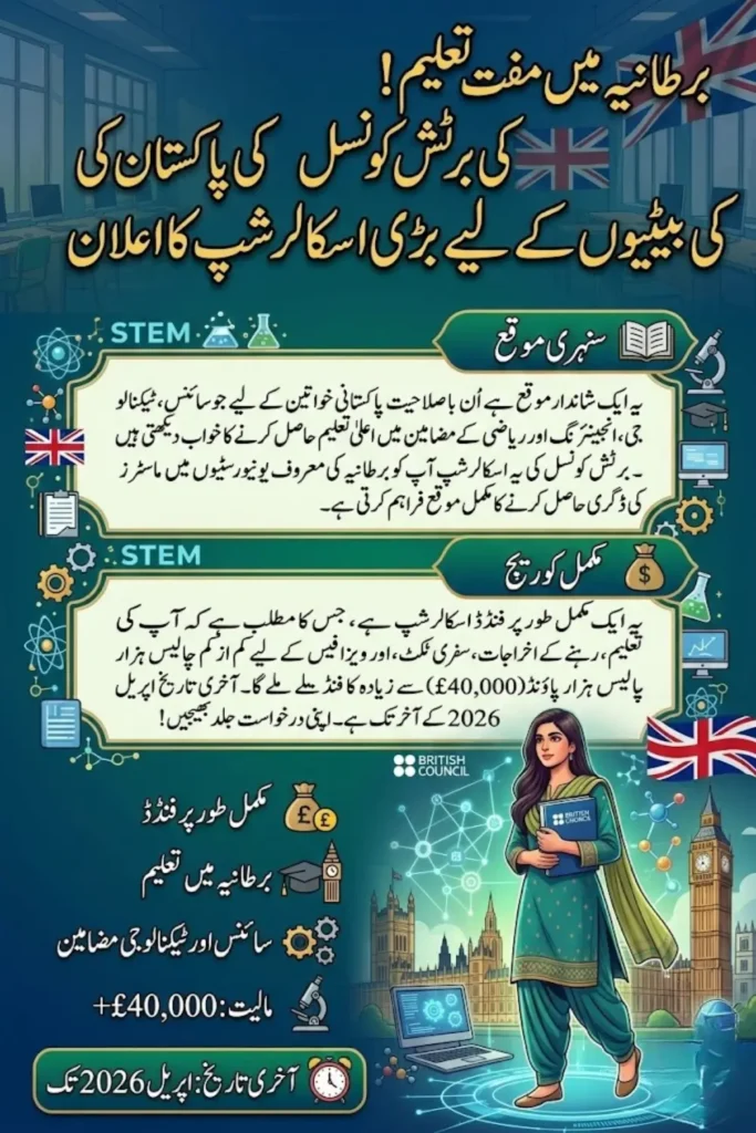 British Council Women in STEM Scholarship 2026–27 Announced for Pakistani Students to Study in the UK